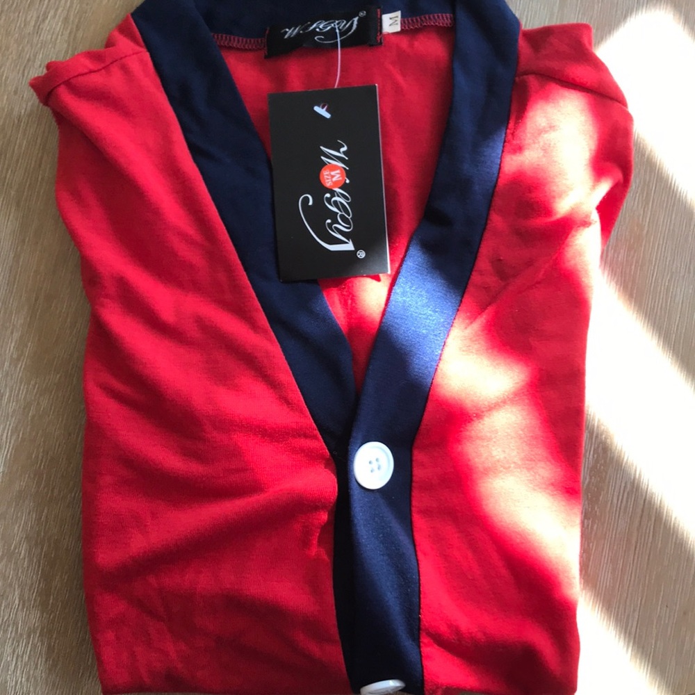 Red & blue & white long-sleeved sweater